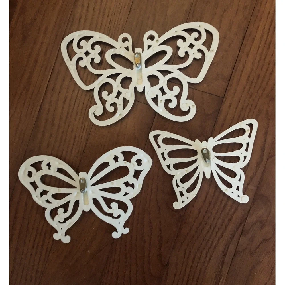 Vintage White Syroco Homco 70's Butterflies Wall Decor MCM Made In USA Set Of 3